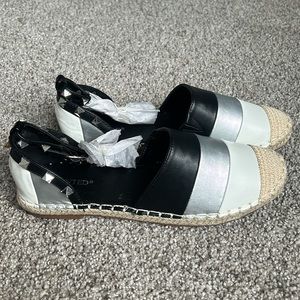Wanted Espadrilles with Jute/Black/Silver/Black Leather and Silver Hardware